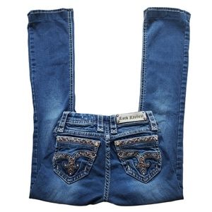 Rock Revival Jazlyn Jeans 25 25x29 Boot Cut Rhinestones Embroidered